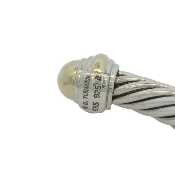 David Yurman Classic Cable Cuff Bracelet 925 Sterling Silver 14kt Yellow Gold - Picture 5 of 7